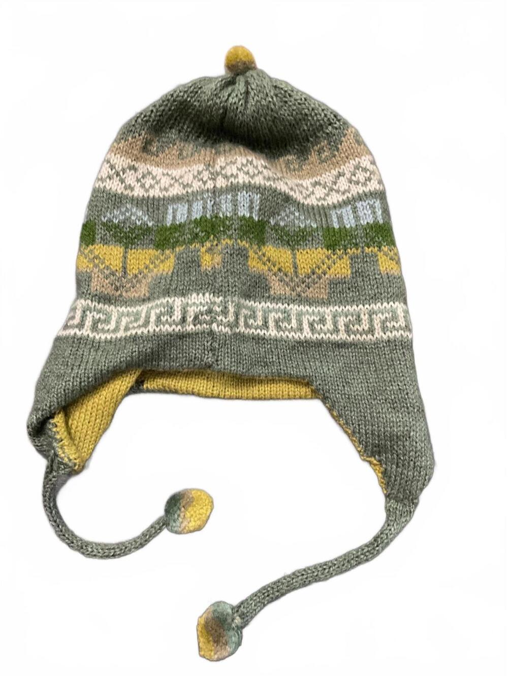 Reversible Knitted Winter Hat with Earflaps and Pom Poms